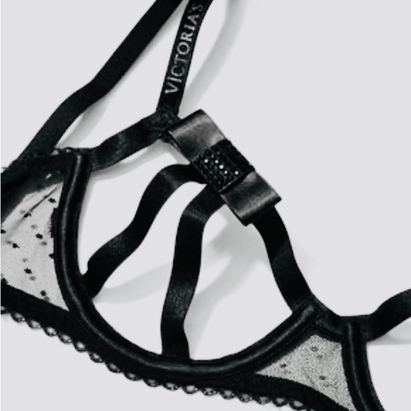 NWOT Victoria Secret Very Sexy Black Open Cup Bra w/ Rhinestone Bow Detail - Picture 3 of 8